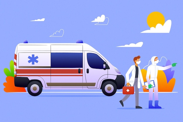 Free Vector emergency ambulance with coronavirus concept