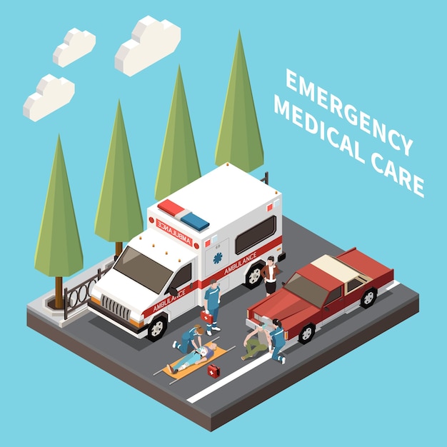 Free vector emergency medical care isometric composition