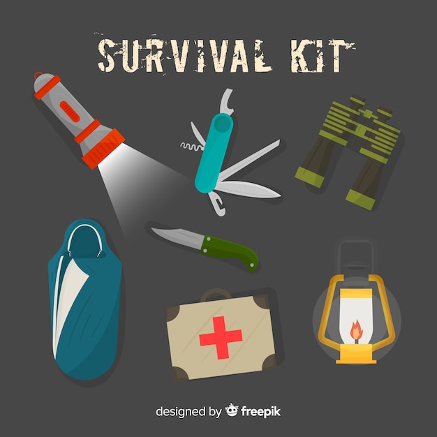 Free vector emergency survival kit in flat design