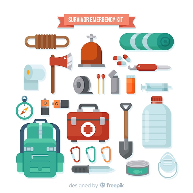 Emergency survival kit in flat design