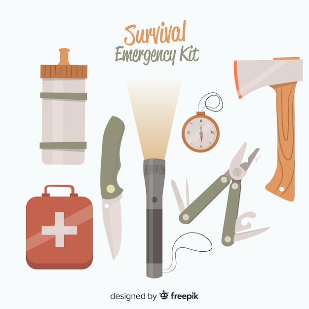 Free Vector emergency survival kit in flat style