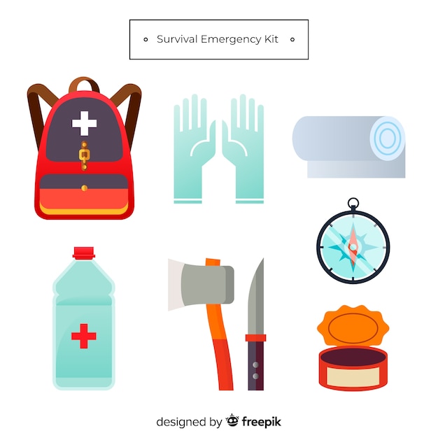 Free Vector emergency survival kit in flat style