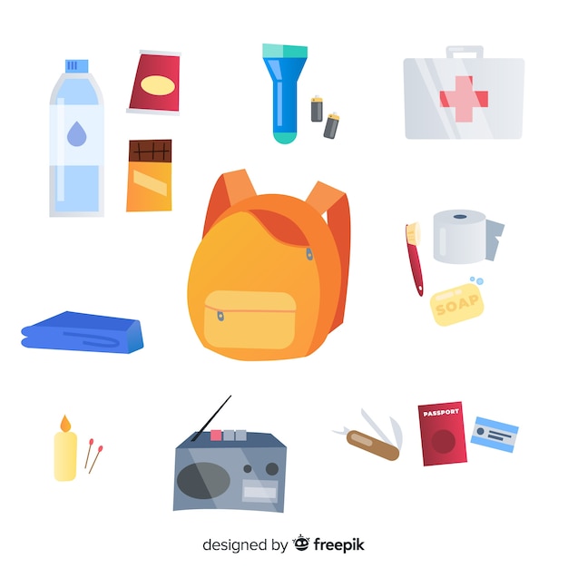 Emergency survival kit with flat design