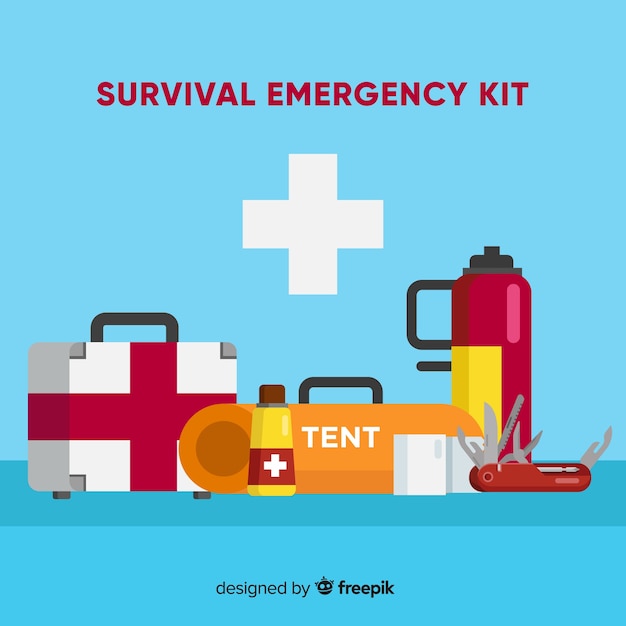 Emergency survival kit with flat design