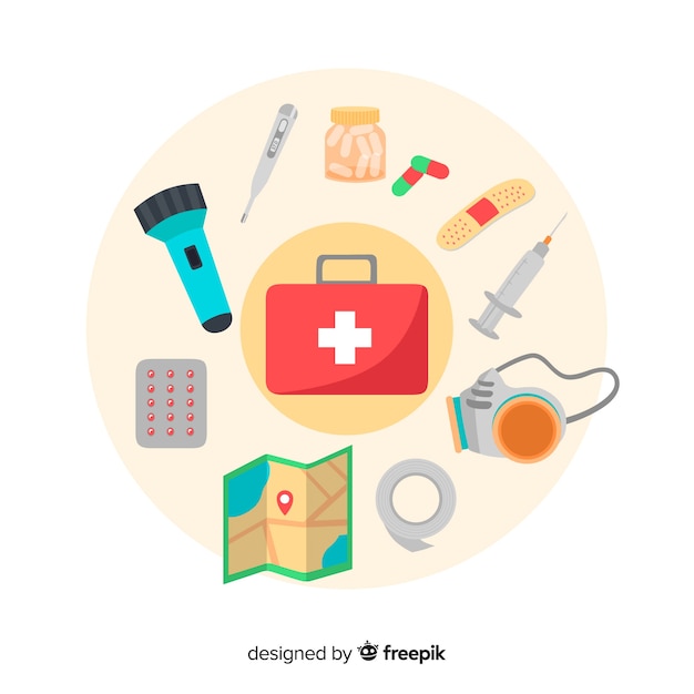 Emergency survival kit with flat design