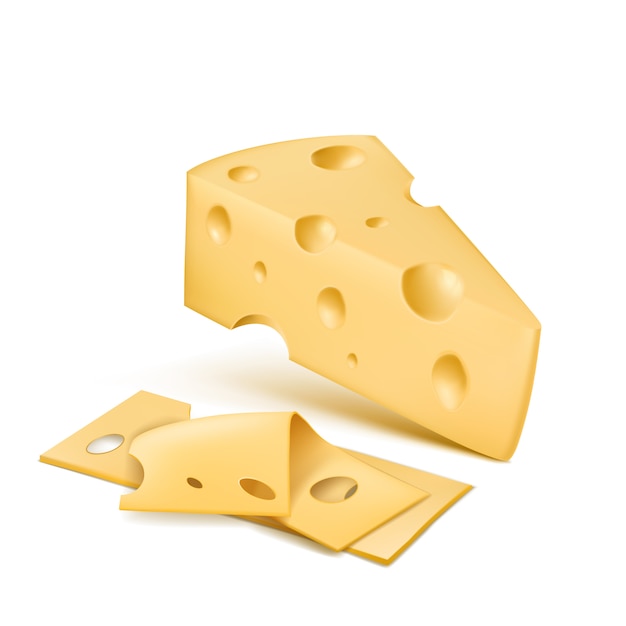 Free Vector emmental cheese wedge with thin slices. swiss, italian dairy fresh organic product