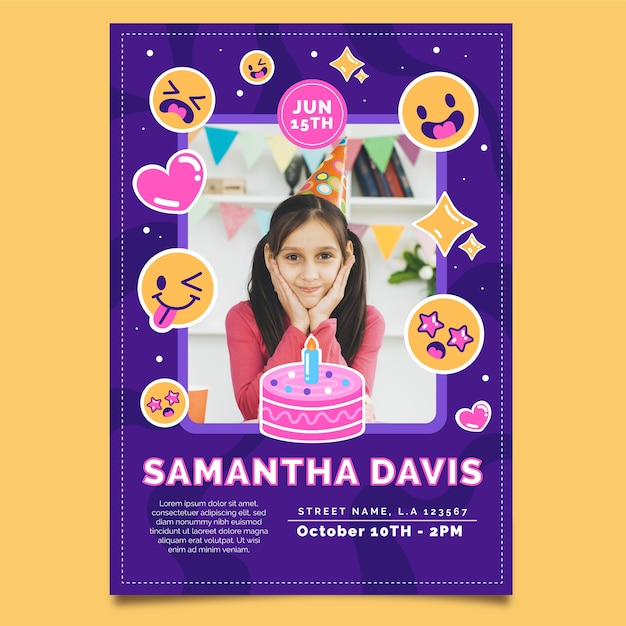 Emoji birthday invitation template with photo