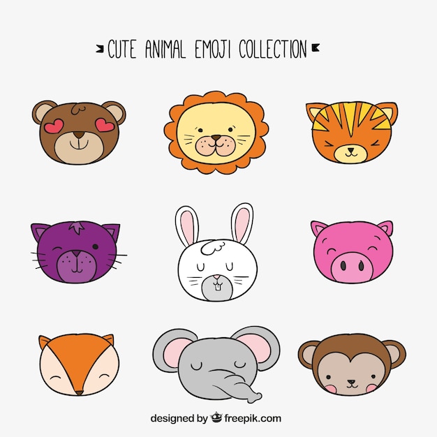 Emoji collection of hand-drawn animals