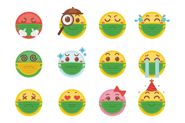 Free Vector emoji with face mask pack