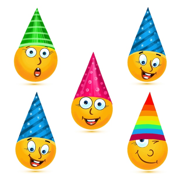 Emojis emoticon birthday party icon set design