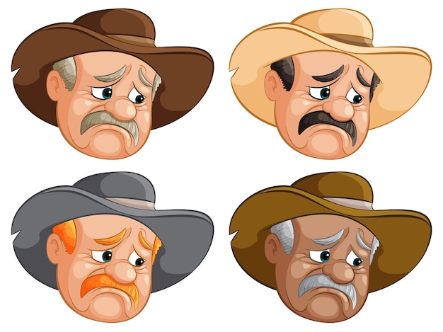 Free Vector emotions of a cartoon cowboy