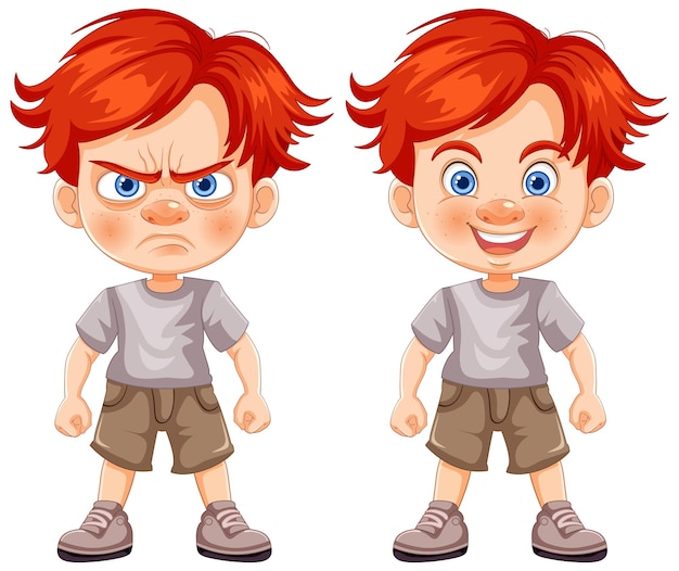 Free Vector emotions expressed angry and happy boy