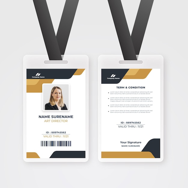 Employee id card template with minimal shapes