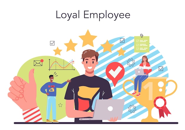 Free Vector employee loyalty concept corporate culture and relations staff management empolyee development personnel mativation and remuneration flat vector illustration