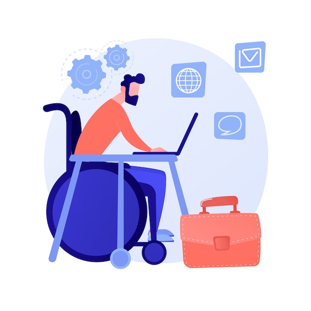 Employment of people with disabilities. Job interview with disabled person on wheelchair. Human resources, vacancy, career. Equal opportunities. Vector isolated concept metaphor illustration