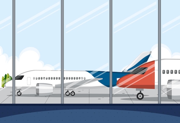 Free Vector empty airport terminal with airplane outside