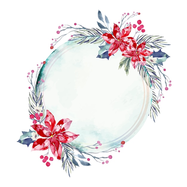 Empty badge with winter flowers background