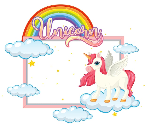 Empty banner with cute pegasus cartoon character on white