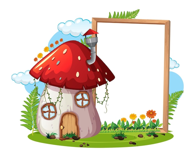 Free Vector empty banner with fantasy mushroom house