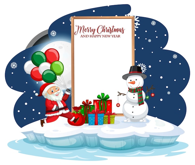 Empty banner with Santa Claus and snowman