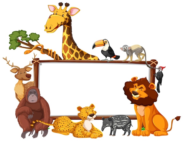 Empty banner with wild animals on white background