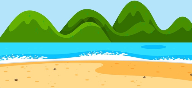 Free Vector empty beach landscape scene with mountains