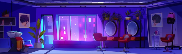 Free Vector empty beauty salon interior at night