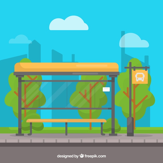 Empty bus stop background in flat style