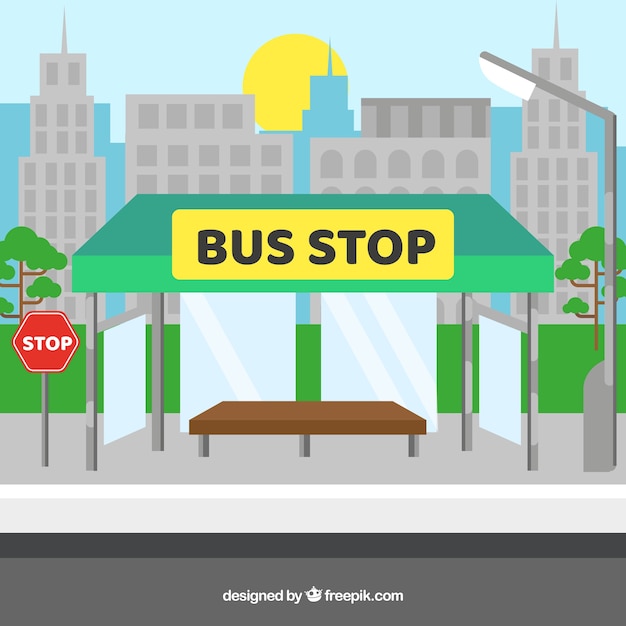 Free Vector empty bus stop with flat design