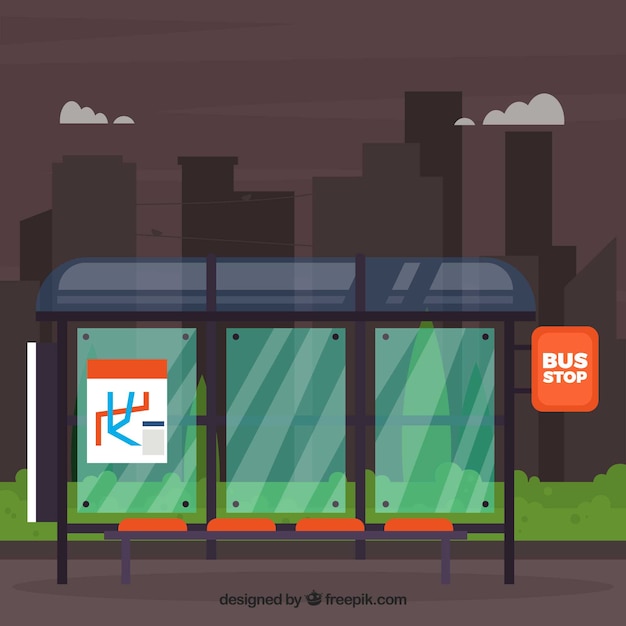 Free Vector empty bus stop with flat design