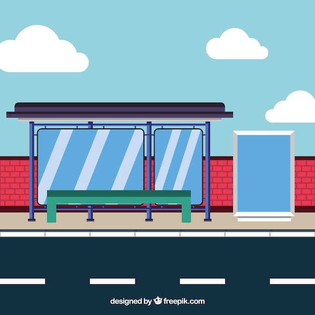 Free Vector empty bus stop with flat design