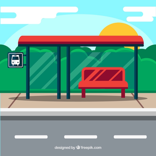 Empty bus stop with flat design