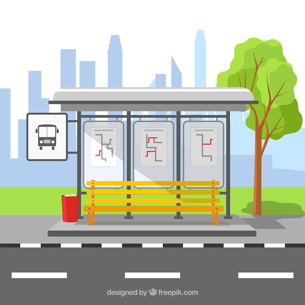 Free Vector empty bus stop with flat design