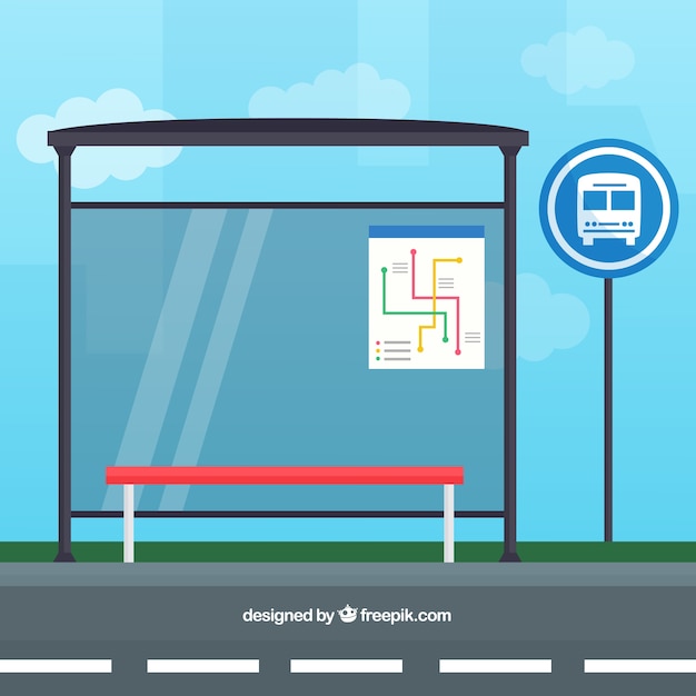 Free Vector empty bus stop with flat design