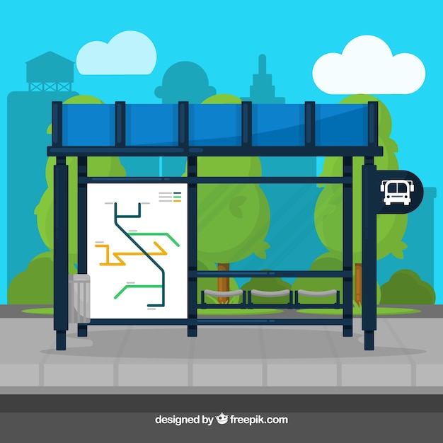 Free Vector empty bus stop with flat design