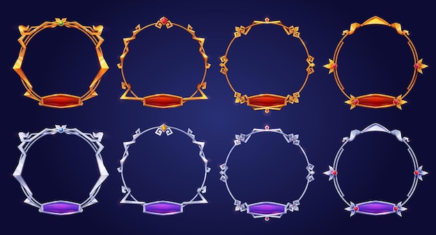 Free Vector empty circle silver and gold frames medieval style