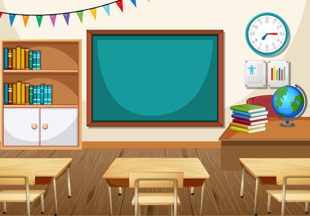 Free Vector empty classroom interior with chalkboard