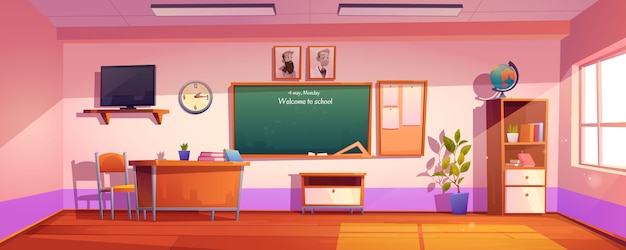 Free vector empty classroom with inscription welcome to school