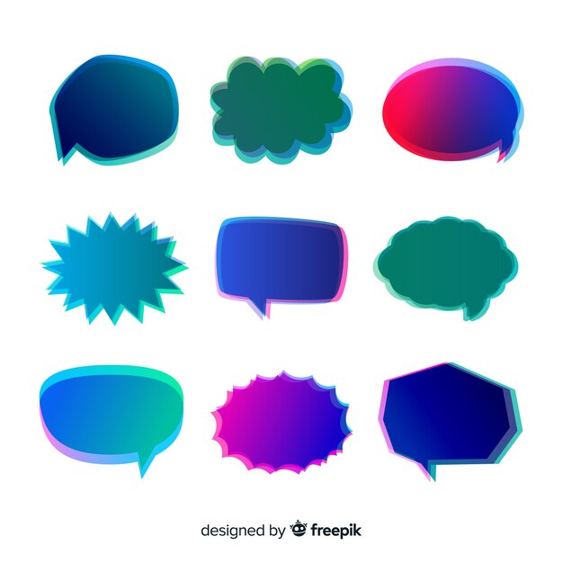 Empty colourful gradient speech bubble collection