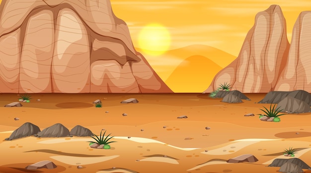 Free Vector empty desert forest landscape at sunset time scene