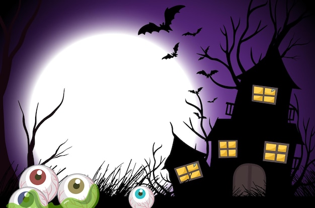 Free Vector empty full moon template with haunted house silhouette