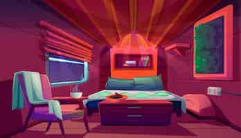 Free vector empty interior of camper, trailer car at night