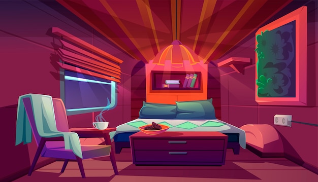 Free Vector empty interior of camper, trailer car at night