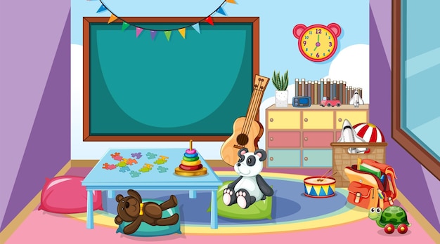 Free vector empty kindergarten classroom interior with many kid toys