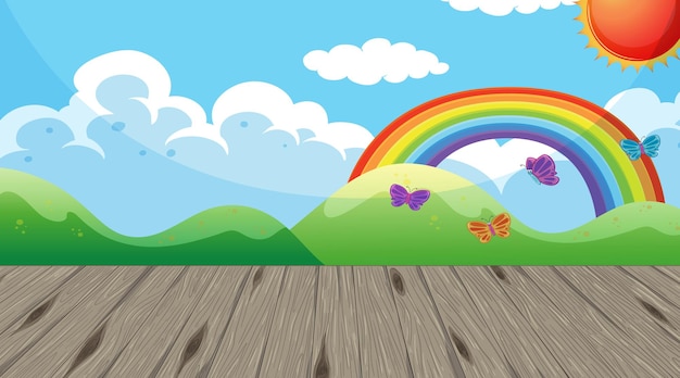 Empty kindergarten room with rainbow in the sky wallpaper