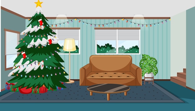 Empty living room with Christmas tree