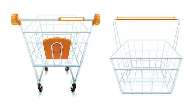 Free Vector  empty metal shopping cart and basket set realistic isolated vector illustration 