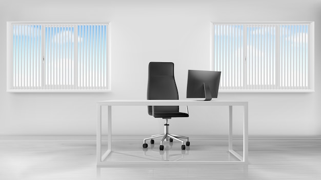 Free Vector empty office room interior, workplace with desk