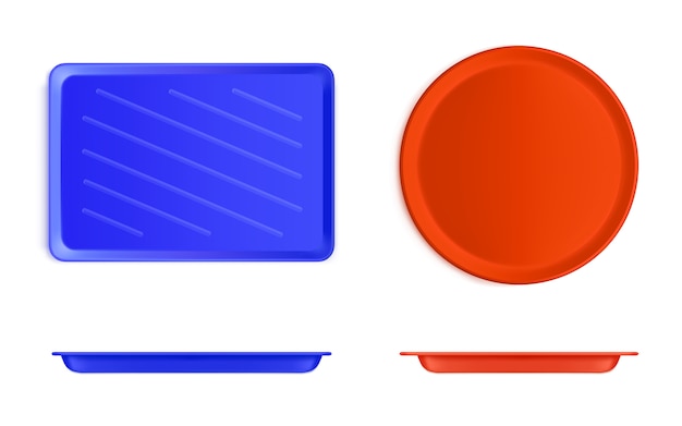 Free Vector empty plastic food tray front and top view