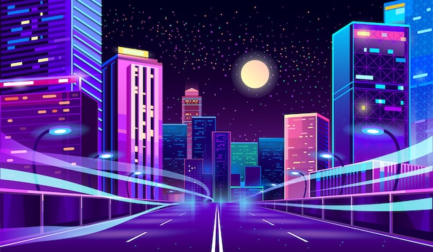 Free Vector empty road in megapolis at night